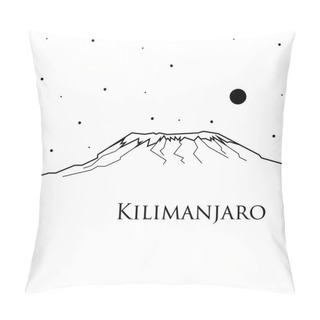 Personality  Vector Illustration Of Mount Kilimanjaro In Africa. Volcano. Black And White Illustration Pillow Covers