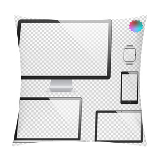 Personality  Set Of Realistic Display, Laptop, Tablet Computer, Mobile Phone, Smart Watch Template On Transparent Background Pillow Covers