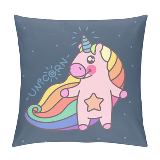 Personality   Vector Funny Card Of Cute Rainbow Unicorn. Pillow Covers