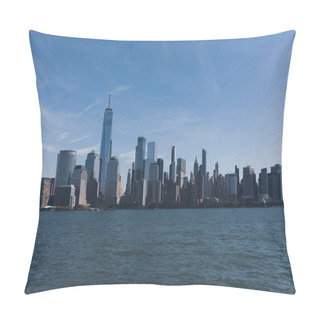 Personality  Hudson River Harbor With Manhattan Skyscrapers In New York City Under Blue Sky Pillow Covers