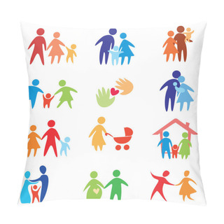 Personality  Happy Family Icons, Vector Symbols Collection Pillow Covers