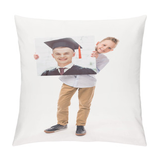 Personality  Smiling Boy Pretending To Be A Graduate Student, Isolated On White  Pillow Covers