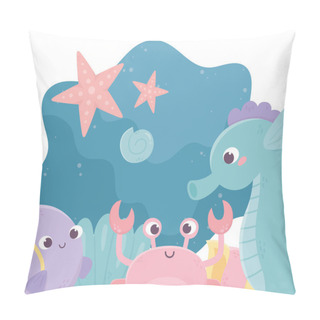 Personality  Starfishes Seahorse Crab Algae Snail Life Cartoon Under The Sea Pillow Covers