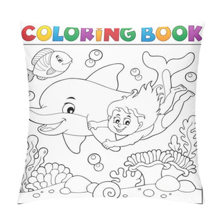 Personality  Coloring Book Girl And Dolphin Theme 2 Pillow Covers
