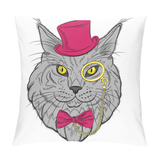 Personality  Vector Closeup Portrait Of The Maine Coon Cat Hipster Pillow Covers