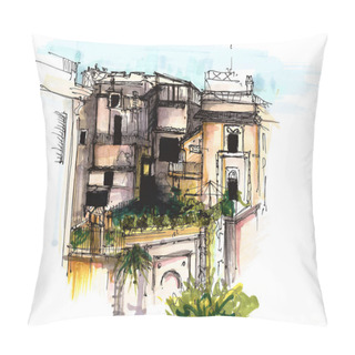 Personality  Elements Italy Cities. Painted Sketch, Art Work And Decoration. Pillow Covers