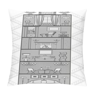 Personality  House Interior Silhouette. Vector Illustration Pillow Covers