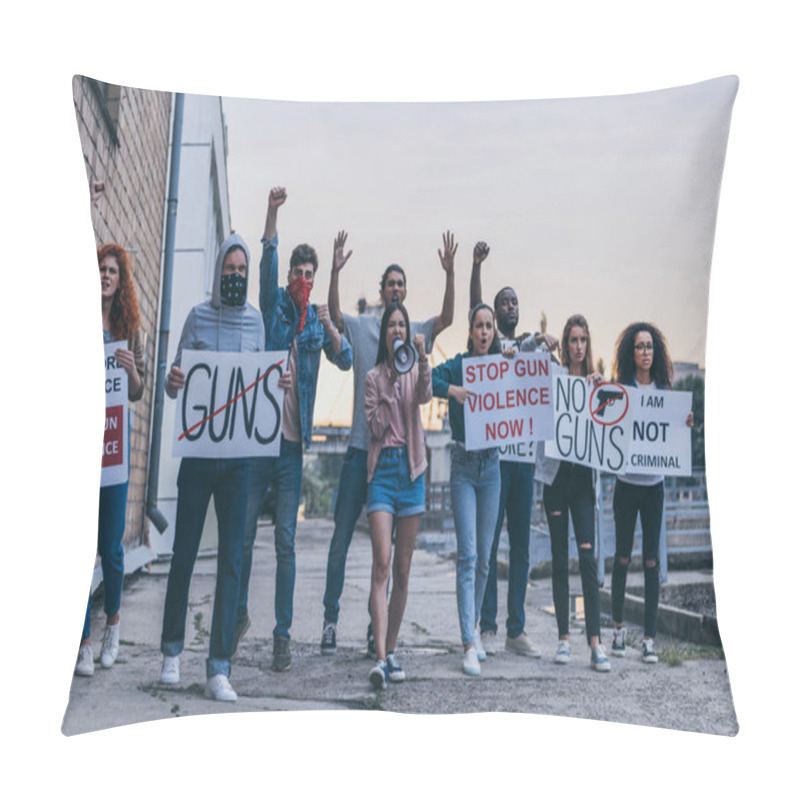 Personality  Nine Multicultural People Gesturing While Holding Placards  Pillow Covers