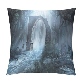 Personality  Ruined Arch In The Misty Forest Pillow Covers