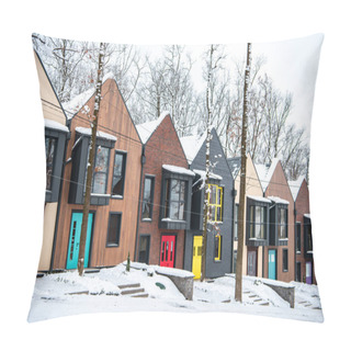 Personality  Fancy Modern Buildings In Cold Winter With Snow On Roofs Pillow Covers