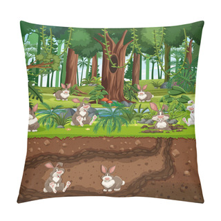 Personality  Underground Animal Burrow With Rabbit Family Illustration Pillow Covers