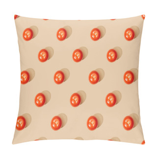 Personality  Top View Of Ripe Fresh Tomatoes On Beige Background, Seamless Pattern Pillow Covers