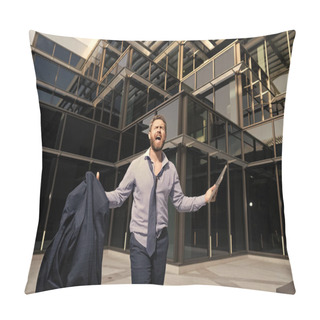 Personality  Confused Man Frustrated By Business Problem Shouting With Jacket And Laptop Outdoor, Frustration Pillow Covers