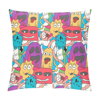 Personality  Doodle Monsters Seamless Pattern In Bright Colors. Pillow Covers