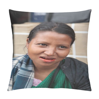 Personality  Khasi Tribal Female With Amused Look Eating Betel Leaf, Cherrapunjee, Sohra, Meghalaya, India    Pillow Covers