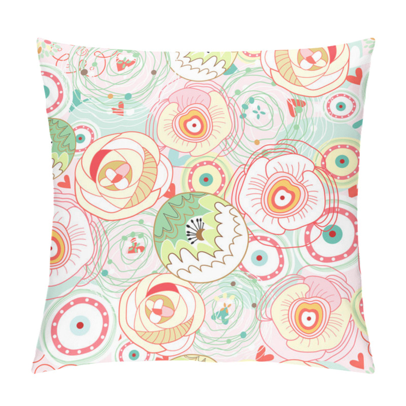 Personality  Seamless Abstract Colorful Pattern Of Flowers And Circles On A Pink Background Pillow Covers