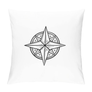 Personality  Compass Wind Rose Hand Drawn Outline Doodle Icon. Pillow Covers