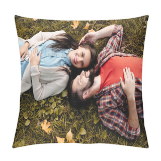 Personality  Young Couple Lying On Grass Pillow Covers