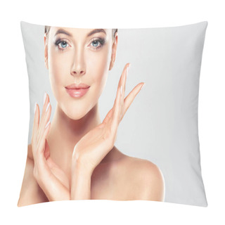 Personality  Young Woman With Clean Fresh Skin Pillow Covers
