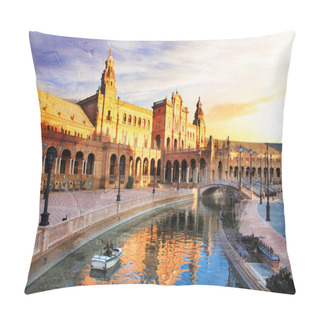 Personality  Seville- Beautiful Piazza Espana Over Sunset- Artwork In Painting Style Pillow Covers