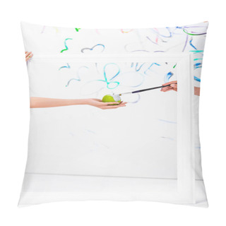 Personality  Close Up Of Couple Painting Apple In Frame With Paintbrush Pillow Covers