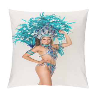 Personality  Gorgeous Brazilian Samba Dancer Portrait Wearing Blue Traditional Costume Pillow Covers
