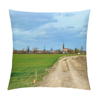 Personality  Rustic Trail Leading To A Quaint Village With A Stately Church In The Heart Of Alsace's Countryside Pillow Covers