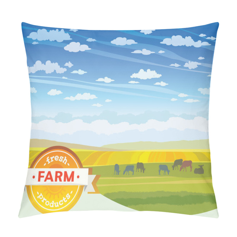 Personality  Cow and green meadow. Rural landscape. pillow covers