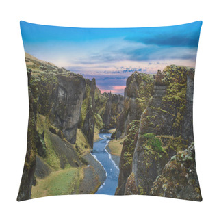 Personality  Photo Of The Panoramic View Of The Fjaorargljufur Canyon At The Sunset Time Pillow Covers