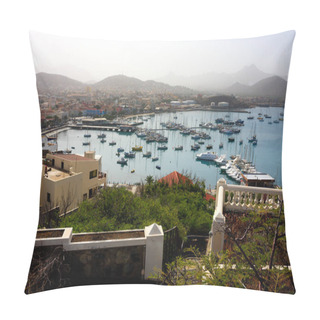 Personality  Marina Of Sao Vicente Island, Boats And Yachts And View Of The Mindelo Port City. MINDELO, CAPE VERDE - DECEMBER 07, 2015  Pillow Covers