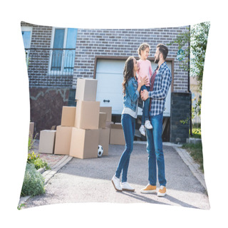 Personality  Family In Front Of New House Pillow Covers