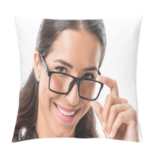 Personality  Smiling Businesswoman In Eyeglasses Pillow Covers