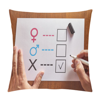 Personality  A Person Is Determined By His Gender. Sheet Of Paper With Gender Symbols. The Right To One's Identity. Pillow Covers