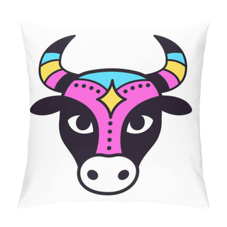 Personality  Bumba Meu Boi Traditional Brazilian Celebration. Ox Face Icon In Simple Cute Cartoon Style. Vector Clip Art Illustration. Pillow Covers