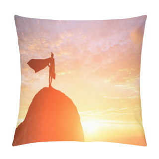 Personality  Silhouette Of Super Business Woman At  Sunset Pillow Covers