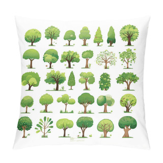Personality  Trees Flat Vector Illustrations Set. Exotic Beach Plants Isolated Design Elements Pack. Green Leaves Branches And Trunks Cartoon Collection On White Background. Pillow Covers