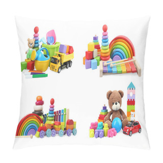 Personality  Set Of Different Children's Toys Isolated On White Pillow Covers
