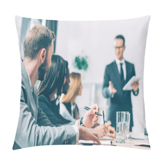 Personality  Successful Multiracial Businesspeople Having Conversation In Conference Hall Pillow Covers