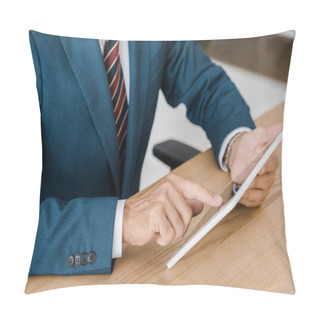 Personality  Businessman In Suit Using Digital Tablet In Office Pillow Covers