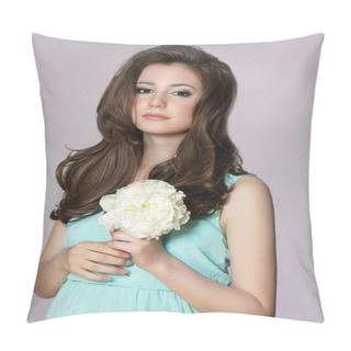 Personality  Nostalgia. Young Adorable Teen Girl With Peony Flower Pillow Covers
