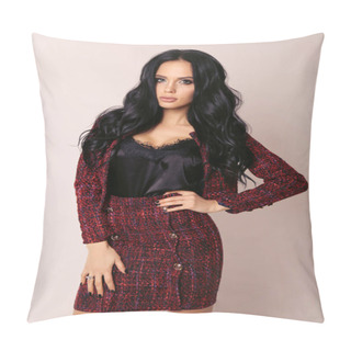 Personality  Beautiful Sensual Woman With Long Dark Hair In Elegant Clothes  Pillow Covers