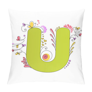 Personality  Colorful Floral Alphabet. Letter U Pillow Covers