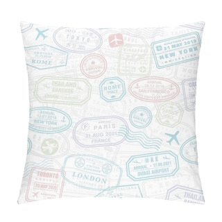 Personality  Seamless Pattern Passport Stamps. Subtle Colors Travel Passport Stamps Vector Texture. Seamless Fashion Print. Pillow Covers