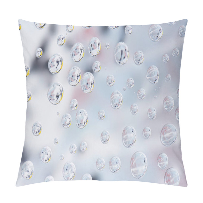 Personality  close-up view of beautiful clean drops on blurred abstract background pillow covers