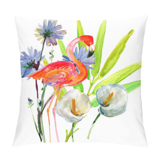 Personality  Watercolor Flamingo, Flowers Pillow Covers