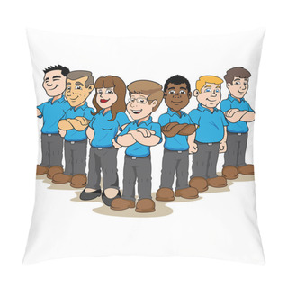 Personality  Illustration Mascot Person Seller, Team Or Group Of Professionals Ready To Help. Ideal For Institutional Materials And Training Pillow Covers