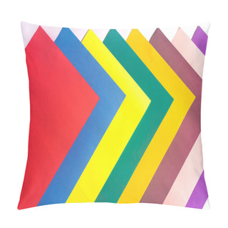 Personality  An Overhead Shot Of A Pattern With Colorful Papers Stacked Symmetrically On White Surface Pillow Covers