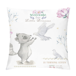 Personality  Cute Watercolor Bohemian Baby Cartoon Roccoon And Squirrel Animal For Kindergarten, Woodland Deer, Fox And Owl Nursery Isolated Forest Illustration For Children. Forest Animals. Pillow Covers