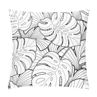 Personality  Black And White Graphic Tropical Leaves Seamless Pattern Pillow Covers