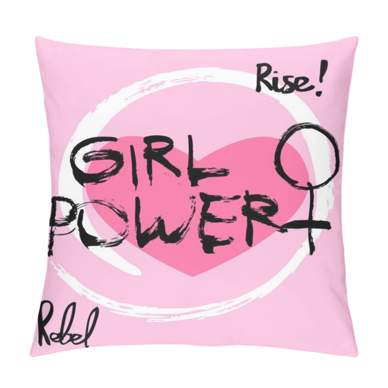 Personality  Girl power feminism symbol written in ink on pink background. T-shirt illustration concept. pillow covers